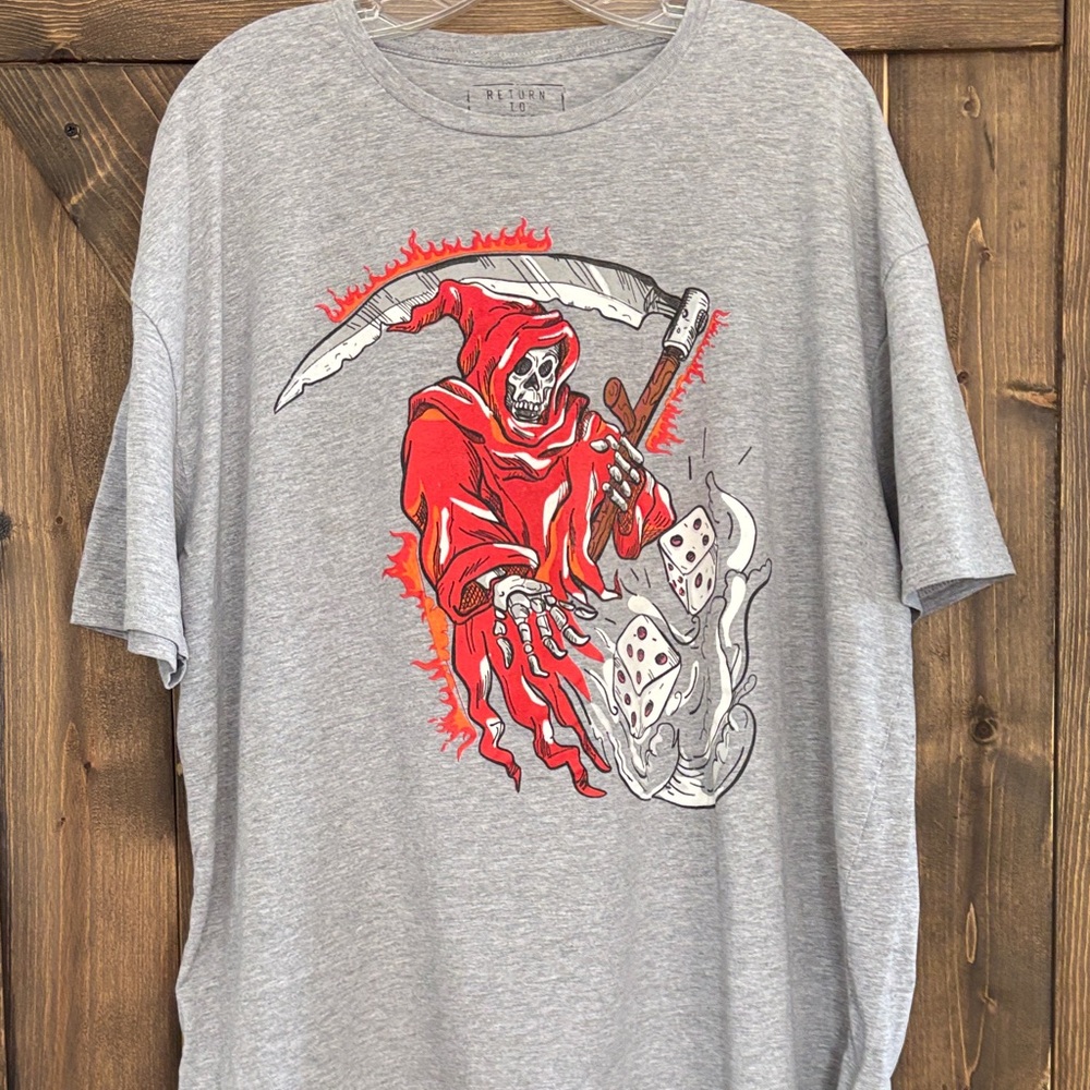 Grim Reaper Dice Graphic Tee 3XL Gray Skull Streetwear Shirt